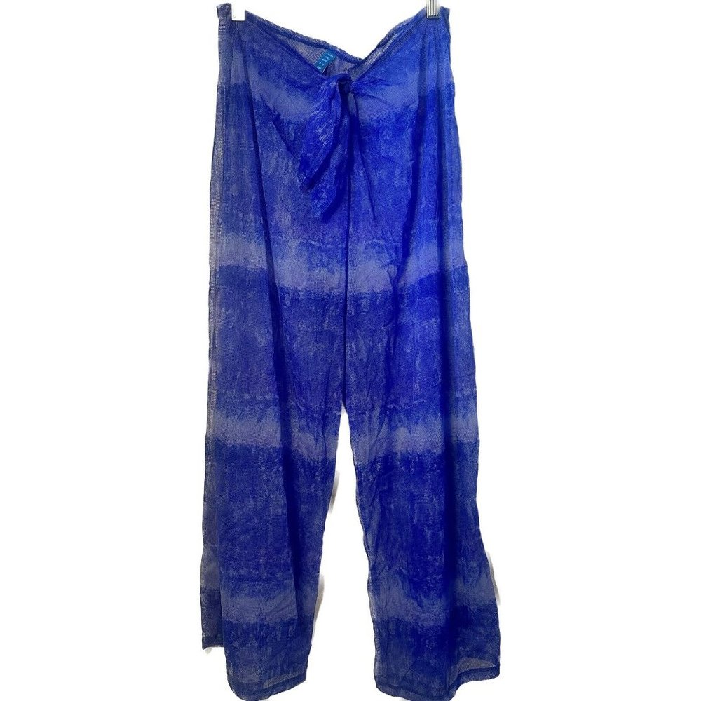 Sessa Pants Womens Medium Blue Swim Sheer Cover Up Tie Dye Pull On Wide Leg